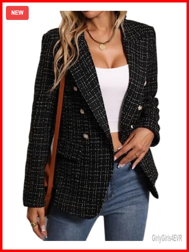 Fully Lined Tweed Plaid Blazer Jacket - Business Casual Work Coat